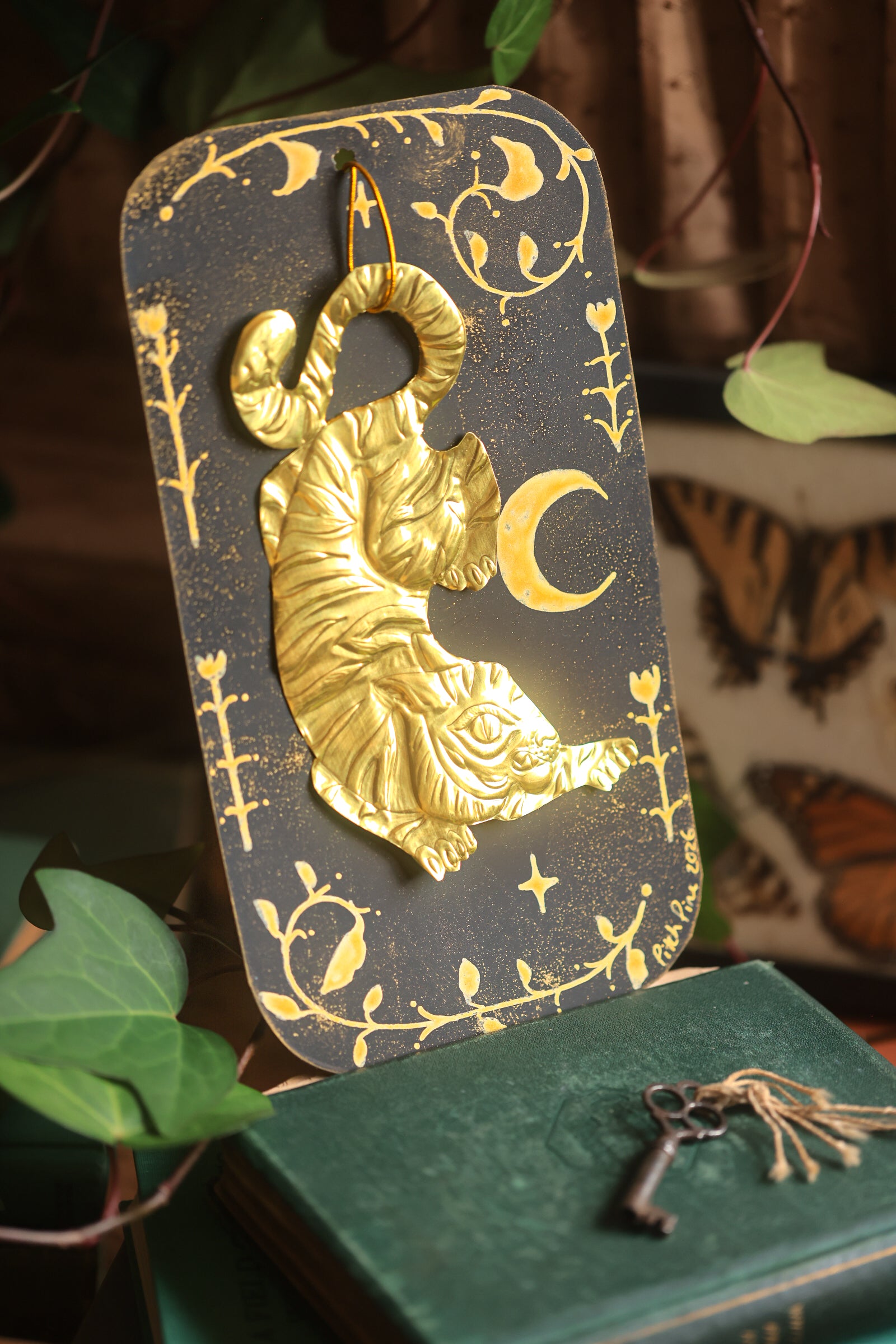 Golden Tiger Talisman in Antique Brass