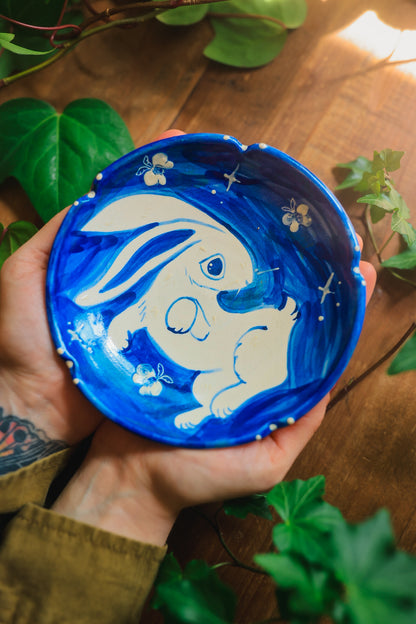 Porcelain Meadow Bunny Dish in Washed Cobalt