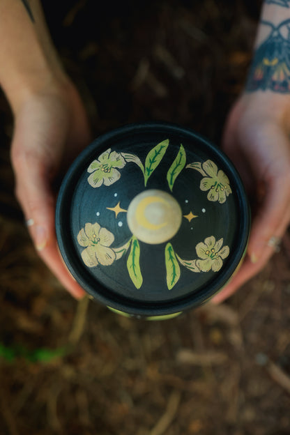 Painted Luna Moths Lidded Jar in Midnight