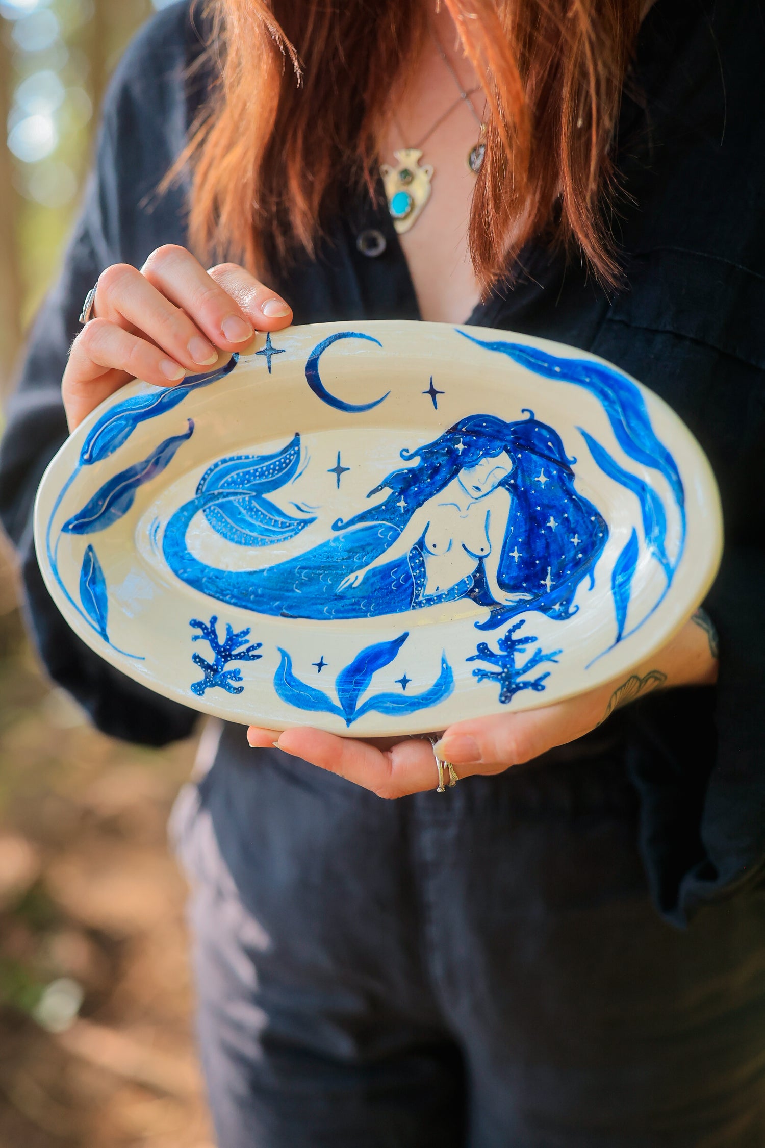 Painted Blue Porcelain Mermaid’s Dream Dish