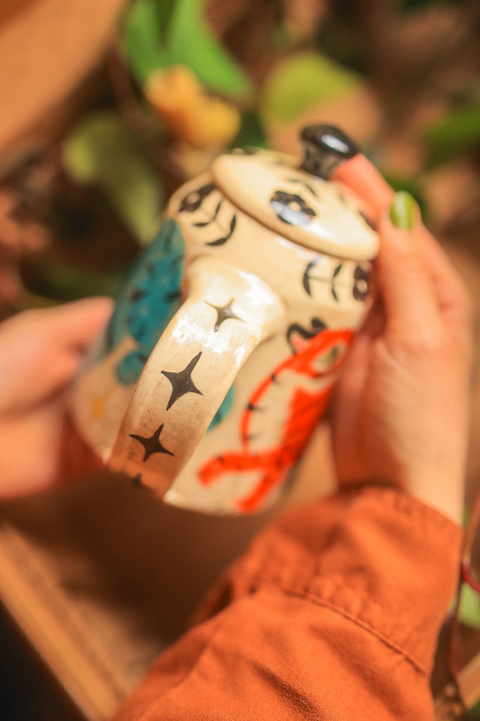 Painted Royal Saffron &amp; Turquoise Tiger Temple Guardians Teapot in Stoneware