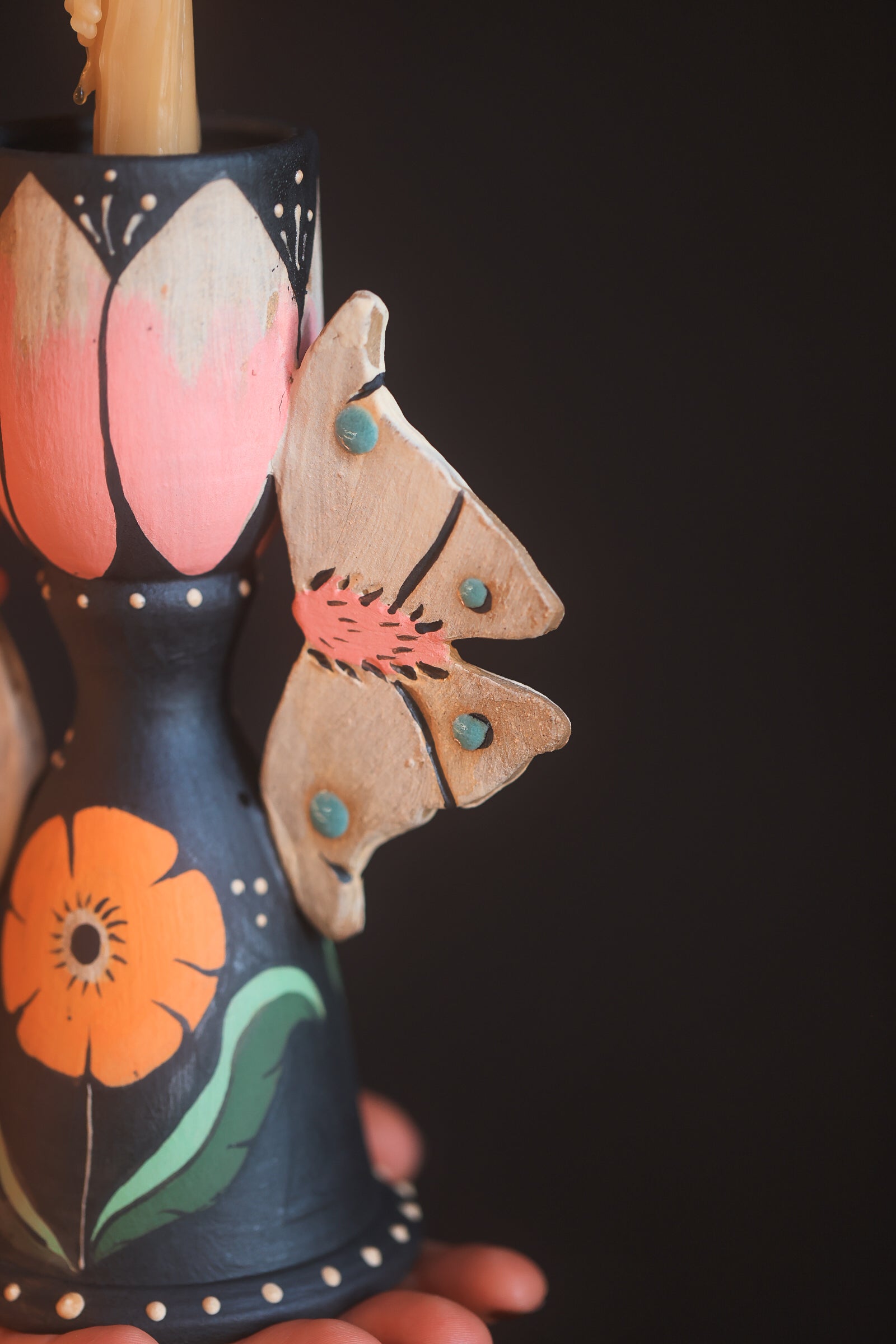 Blushing Forest Moths Candle Holder in Midnight