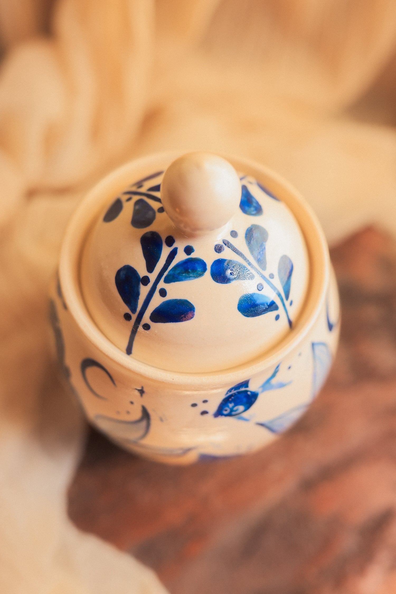 Painted Porcelain Maidens of the Sea Jar in Cobalt Blue