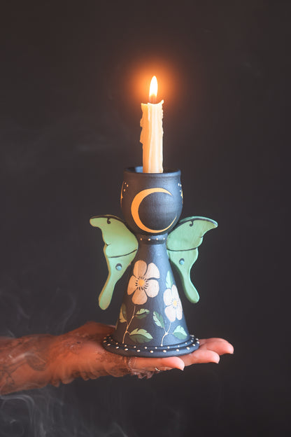 Nocturnalia Luna Moths Candle Holder in Midnight