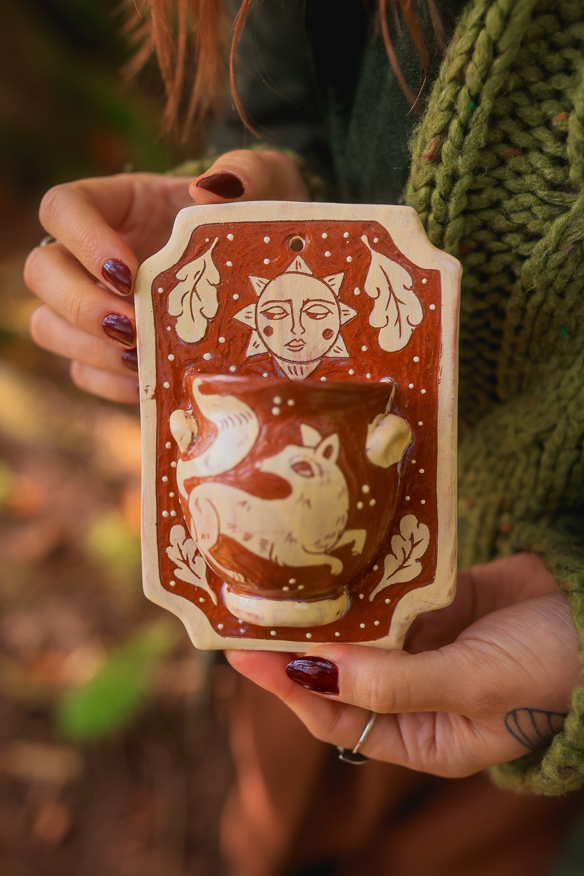 Autumn Forest Fox Wall Pocket in Terracotta