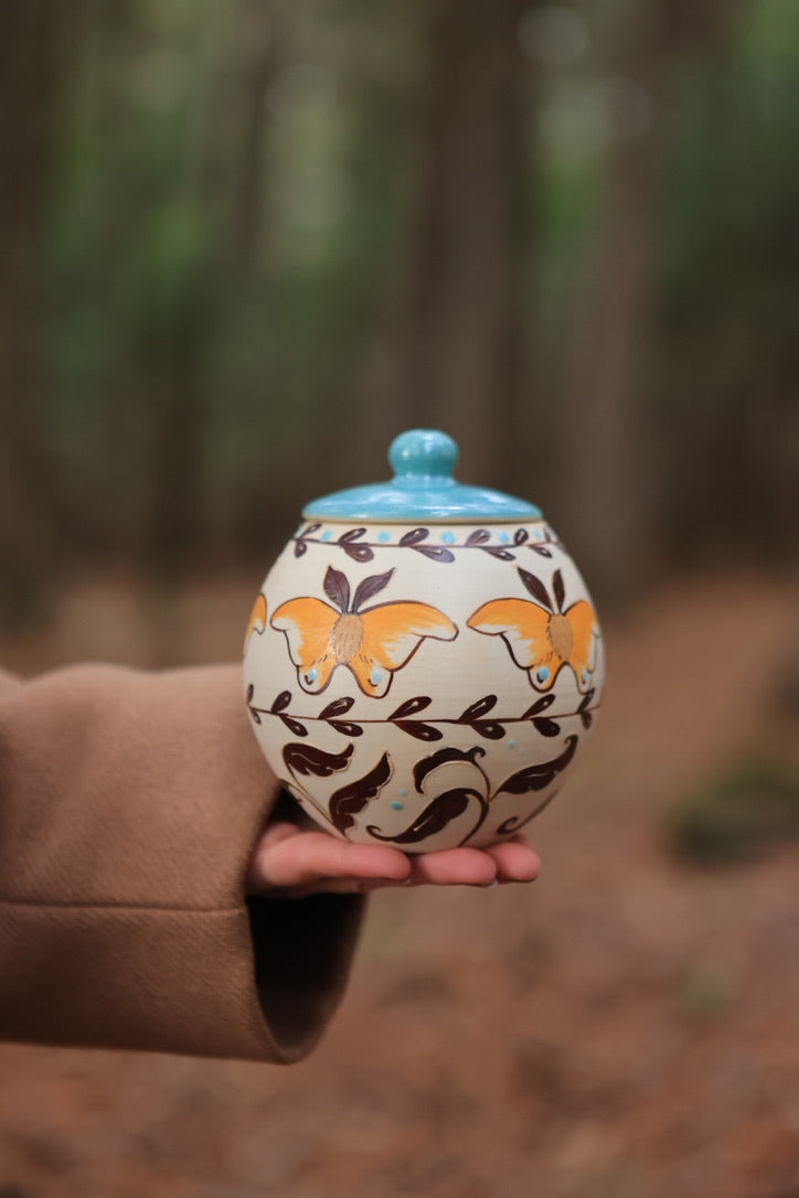 Painted Autumn Moths Apothecary Jar in Porcelain