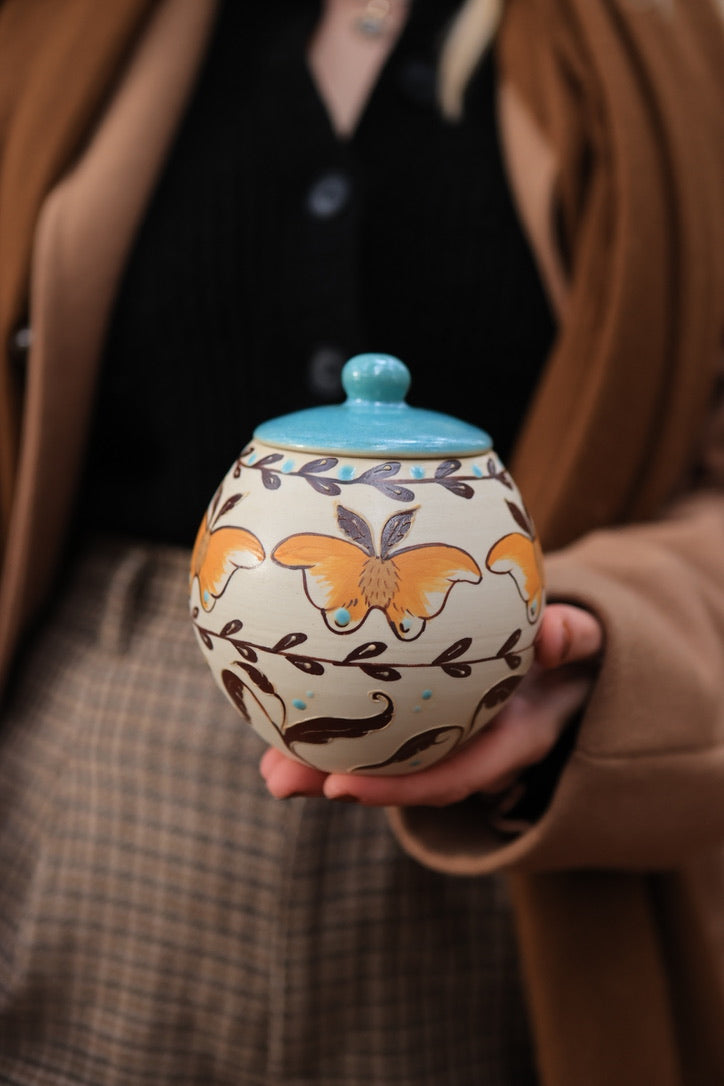 Painted Autumn Moths Apothecary Jar in Porcelain