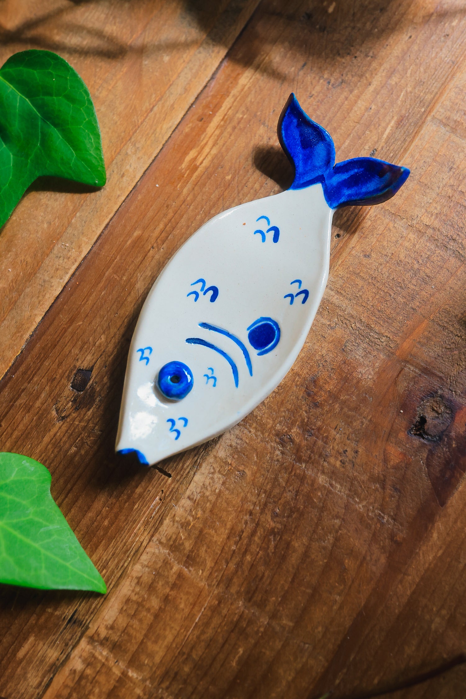 Porcelain Incense Fish Dish in Washed Cobalt