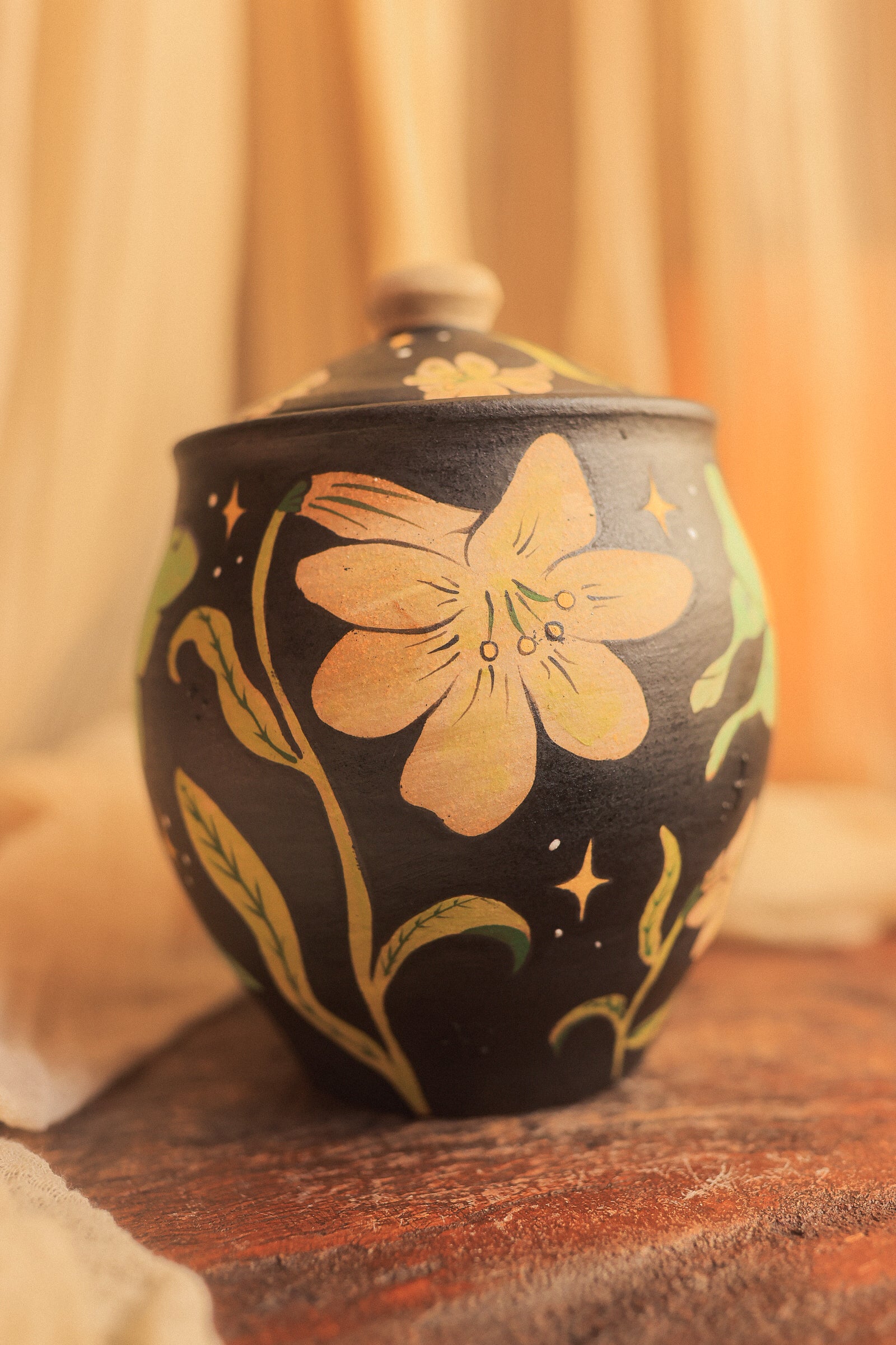 Painted Luna Moths Lidded Jar in Midnight