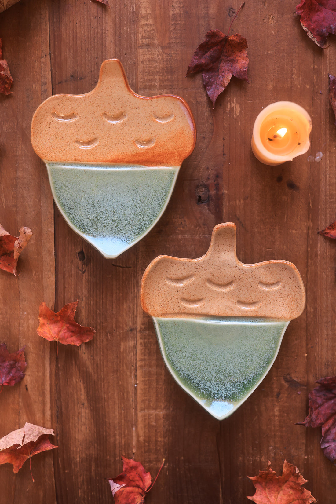 Pair of Autumn Forest Acorn Dishes in Porcelain