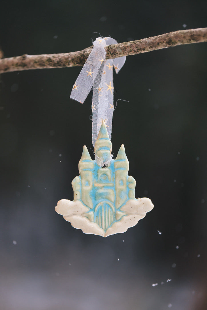 The Cloud Castle Holiday Ornament in Turquoise Porcelain