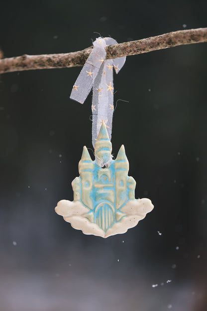 The Cloud Castle Holiday Ornament in Turquoise Porcelain
