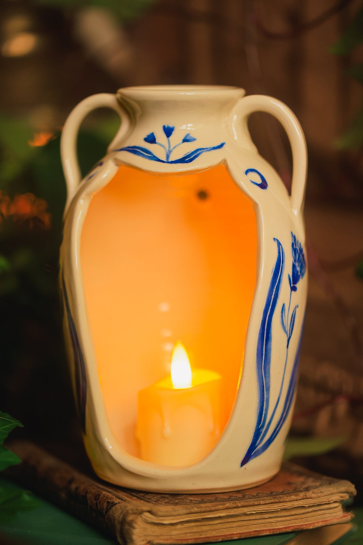 Painted Summer Bunny Candelaria Vase in Washed Cobalt Porcelain