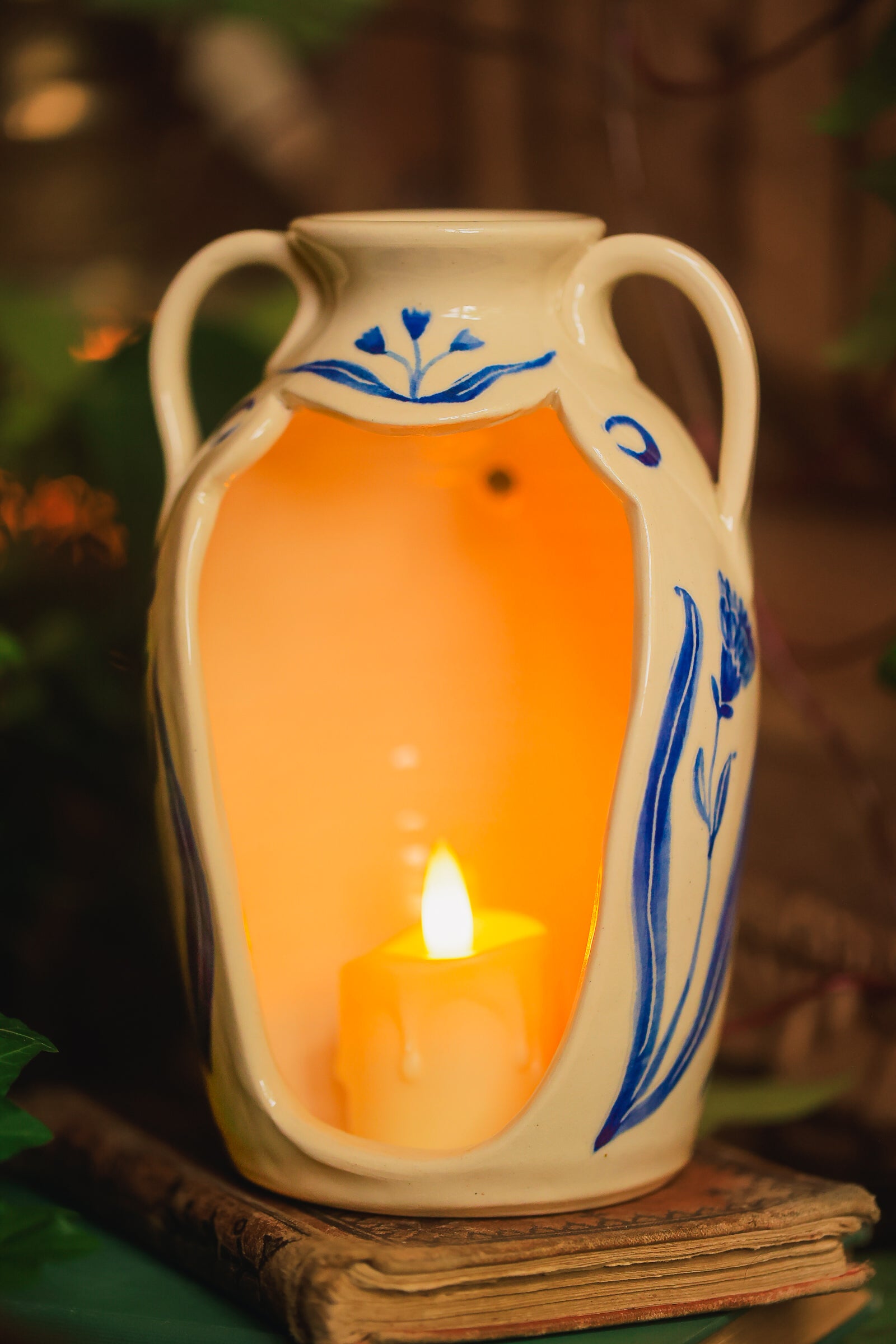 Painted Summer Bunny Candelaria Vase in Washed Cobalt Porcelain