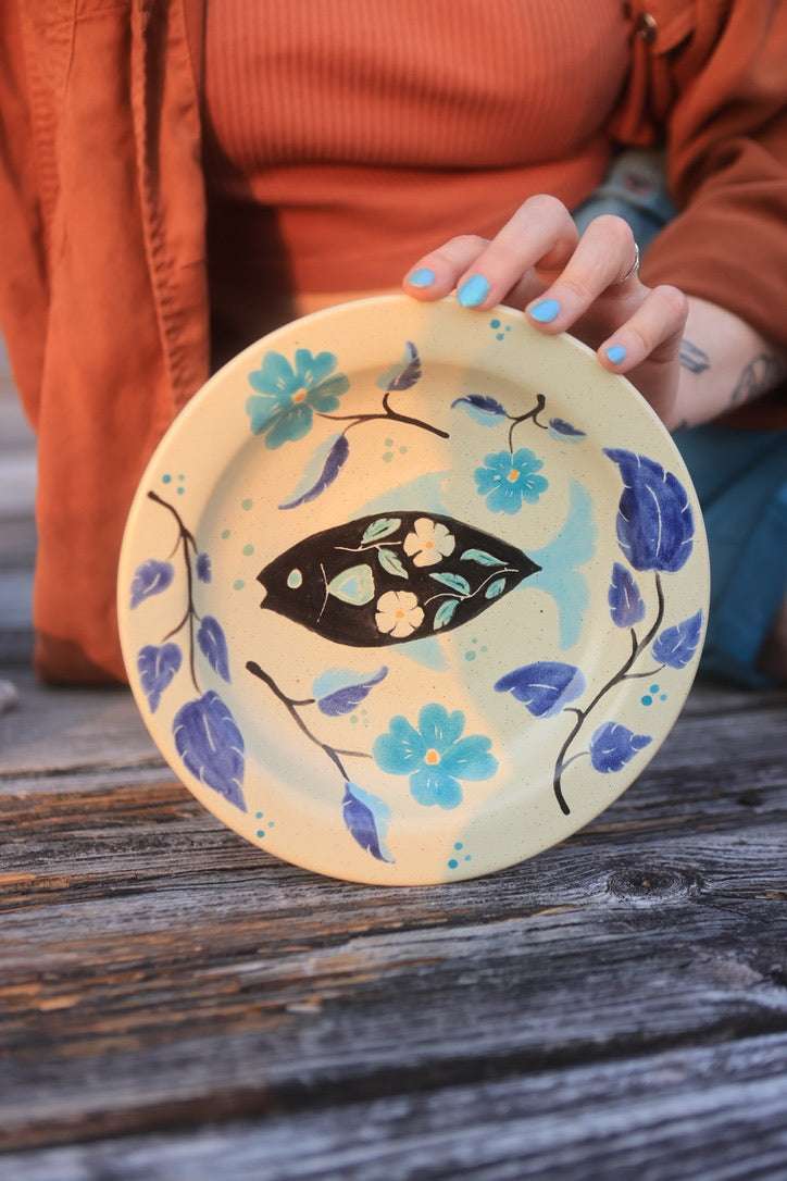 Painted Indigo Blue Botanical Fish Dish in Porcelain