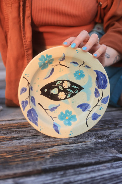 Painted Indigo Blue Botanical Fish Dish in Porcelain