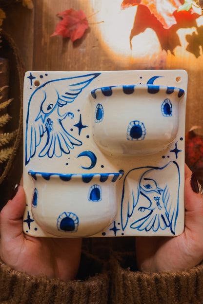 Birds of the Citadel Double Wall Pockets in Painted Blue-On-White Porcelain