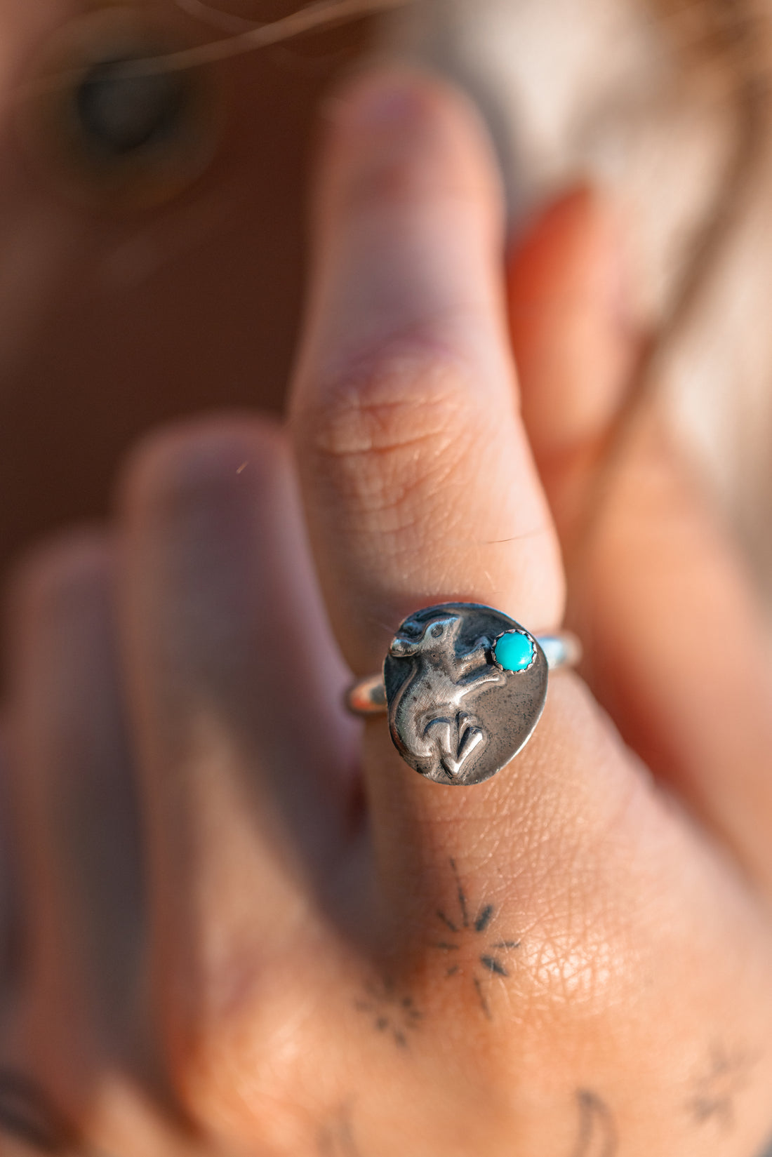 Little Jewel Thief Ring ~ Antiqued Silver with Sleeping Beauty Turquoise size 6