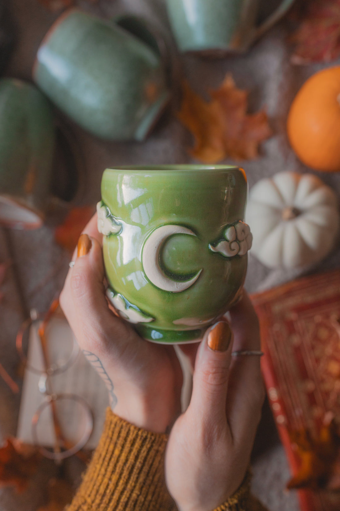 LIMITED PREORDER for The Moonlit Cloud Tumbler in Rosemary Green Porcelain 10-12 oz
