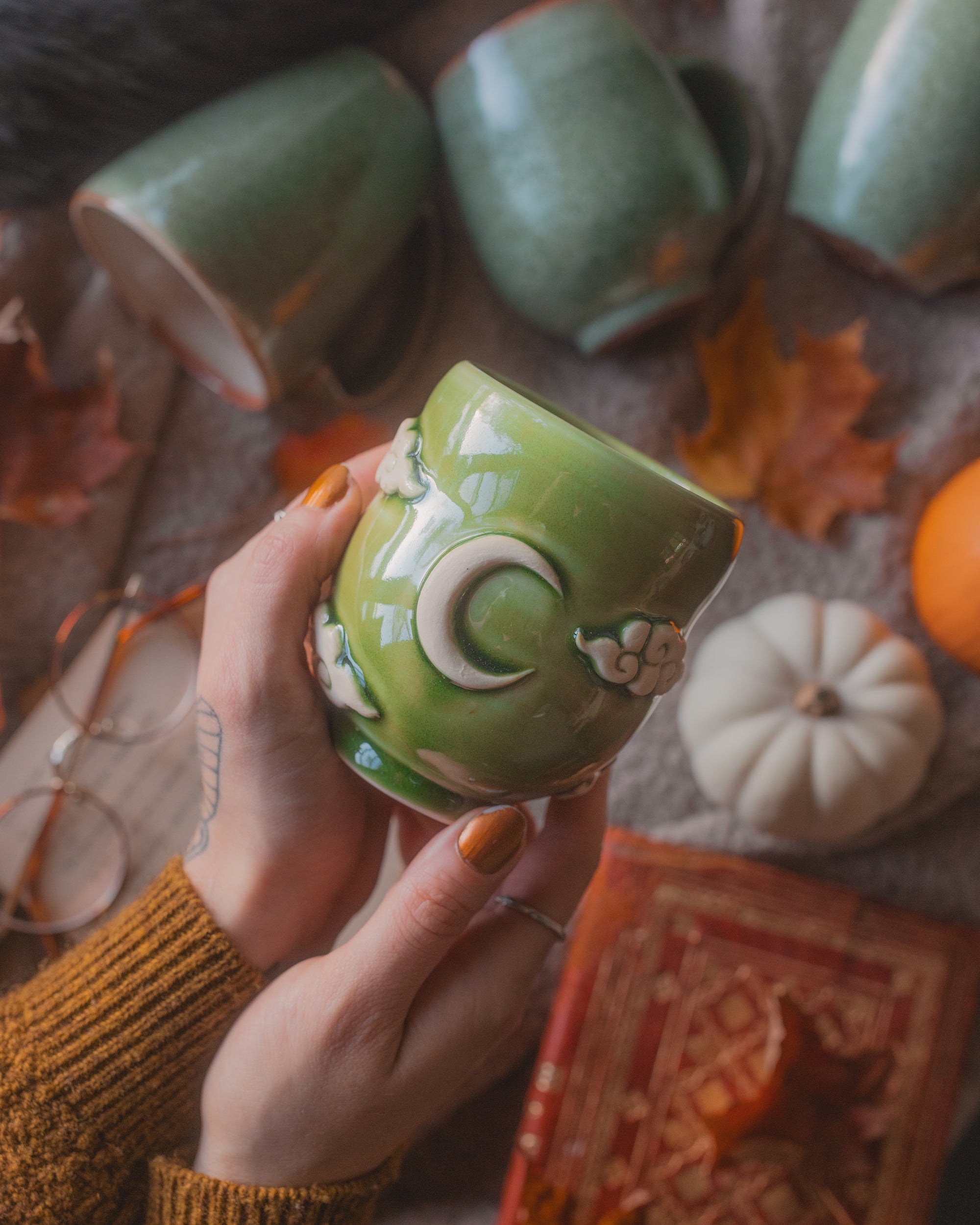 LIMITED PREORDER for The Moonlit Cloud Tumbler in Rosemary Green Porcelain 10-12 oz